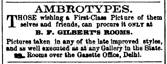 Advertisement for photographer B. F. Gilbert at Delhi, New York.