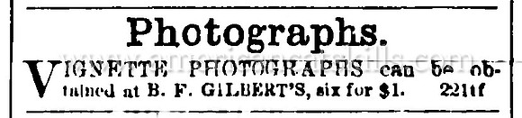 Advertisement for photographer B. F. Gilbert at Delhi, New York.