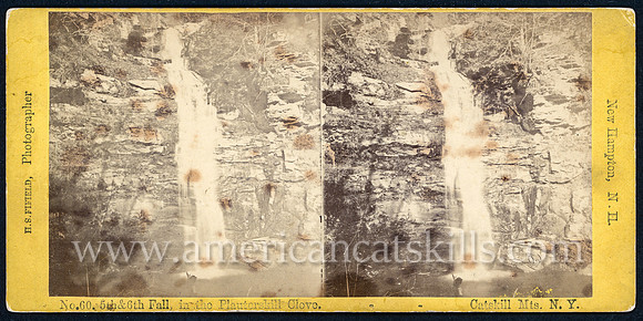 Stereoview titled "5th and 6th Fall, in the Plauterskill Clove, Catskill Mts. N.Y." by photographer H. S. Fifield.