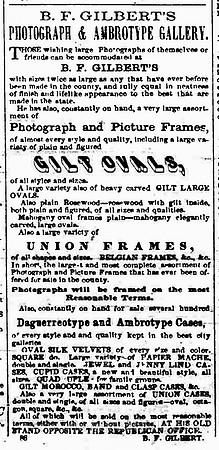 Advertisement for photographer B. F. Gilbert at Delhi, New York.