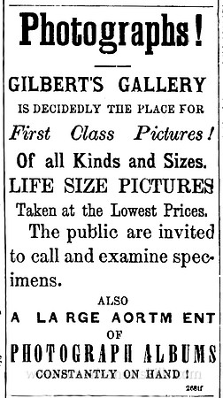Advertisement for photographer B. F. Gilbert at Delhi, New York.