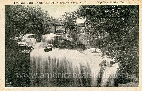Twilight Park Bridge and Falls, Haines Falls, N. Y., Rip Van Winkle Trail