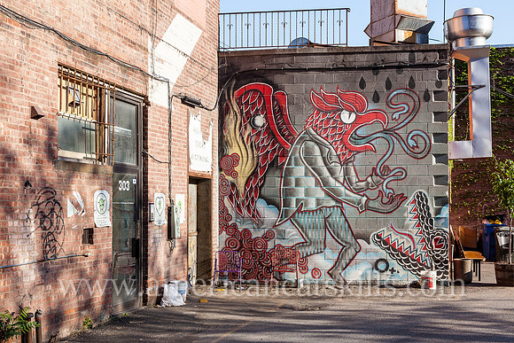 An untitled mural by artists Geddes Paulsen and Raudiel Sanudo in the Stockade District of Kingston, New York; created for the 2011 O+ festival.