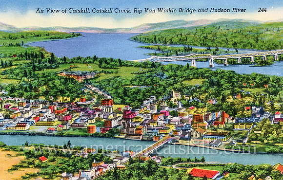 Air View of Catskill, Catskill Creek, Rip Van Winkle Bridge and Hudson River