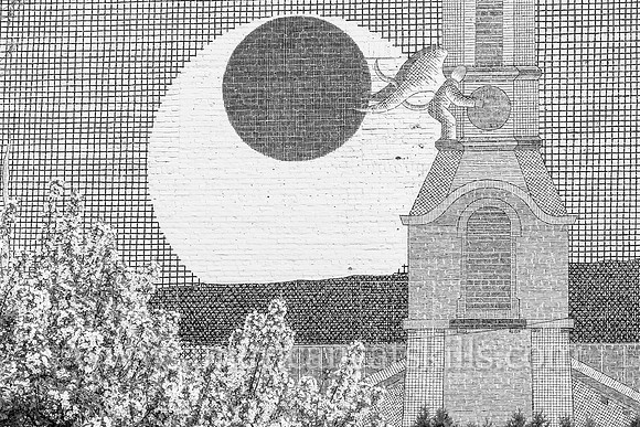 The large scale Hobgoblin of Old Dutch Church, which overlooks Peace Park in the Stockade District of Kingston, was created in 2014 by Kingston native Matthew Pleva.