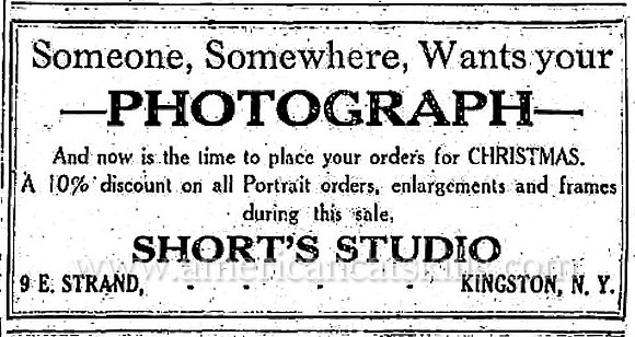 Lorenzo Short, succeeded by his daughter Belle Short, operated one of the longest running photographic studios in the history of Kingston, New York.