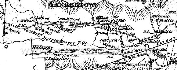 Map of Yankeetown, located in the town of Woodstock in Ulster County, New York