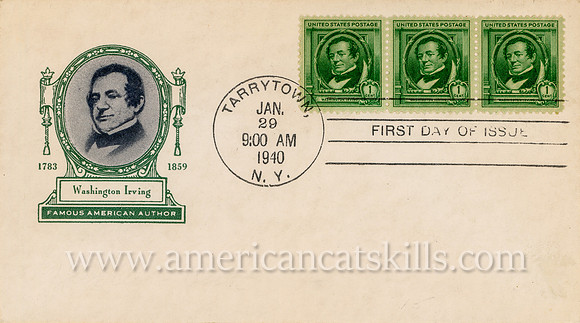 Washington Irving, Famous American Author, First Day Cover, Tarrytown, January 29, 1940