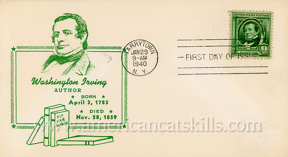 Washington Irving, Author, First Day Cover, Tarrytown, N. Y., January 29, 1940