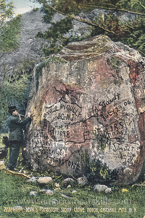The Devil’s Tombstone in the town of Hunter, Greene County is an extremely large sandstone boulder that legend states is the burial site of the Devil.