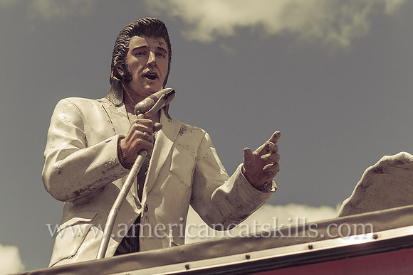 Statue of Elvis Presley on top of Broadway Joe’s bar and restaurant in midtown Kingston.
