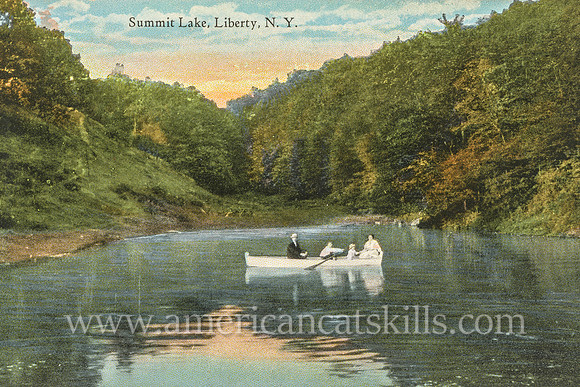 Vintage postcard of Summit Lake in the village of Liberty in Sullivan County, New York.