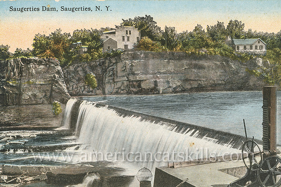 Vintage postcard of the Saugerties Dam in Ulster County, New York published by the Kingston Souvenir Company.