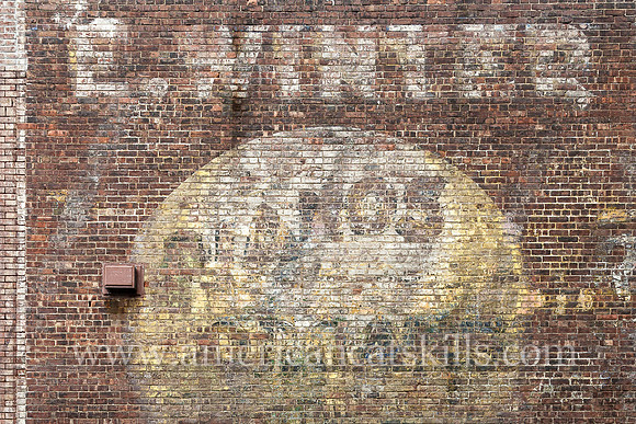 This fading ghost sign in the Rondout District of Kingston advertises the sale of pianos & organs by E. Winter’s Sons Music Store.