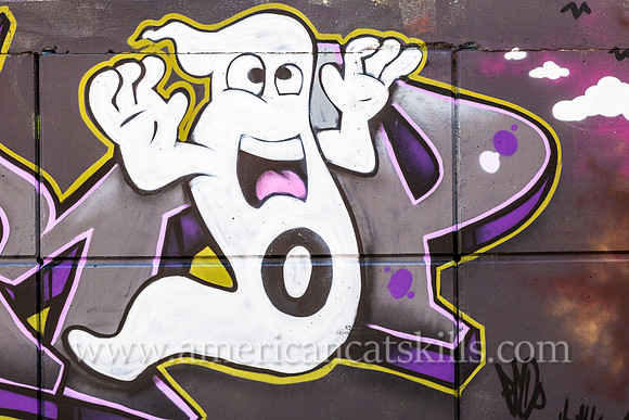 Street mural of a ghost in the Stockade District of Kingston, Ulster County, New York.