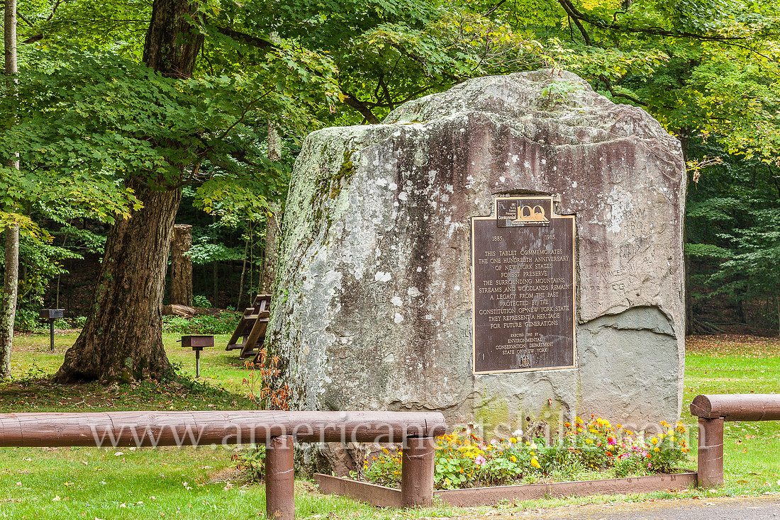 The Devil’s Tombstone in the town of Hunter, Greene County is an extremely large sandstone boulder that legend states is the burial site of the Devil.