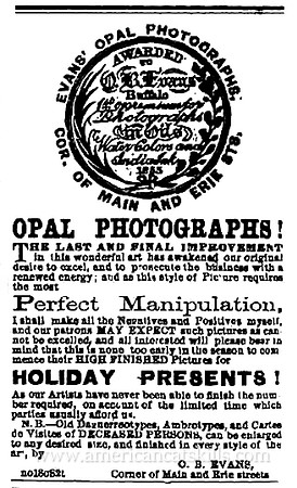 O. B. Evans, Opal Photographs, Corner of Main and Erie Streets, Buffalo, New York