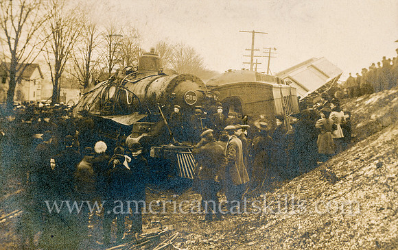 Vintage postcard of a wreck on the Erie Railroad in 1906 published by photographer S. S Wheeler of Binghamton, New York.