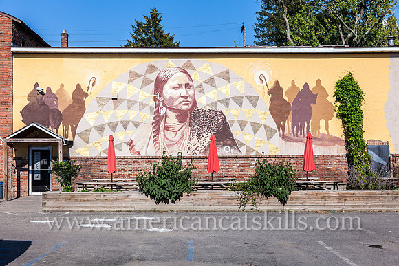 The historically focused mural titled Pretty Nose adorns the side of the Keegan Ales building in midtown Kingston.