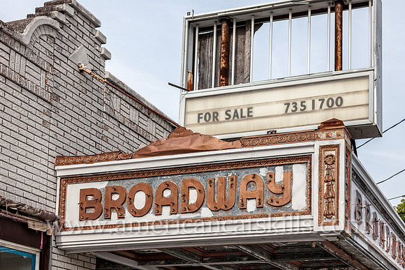 The abandoned Broadway Theatre in Monticello, New York was a classic single screen theater.