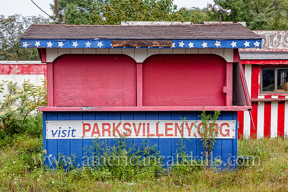 Abandoned tourist booth at the hamlet of Parksville, Sullivan County, New York.
