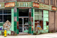 Abandoned pharmacy building at the hamlet of Parksville, Sullivan County, New York.