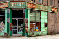 Abandoned pharmacy building at the hamlet of Parksville, Sullivan County, New York.