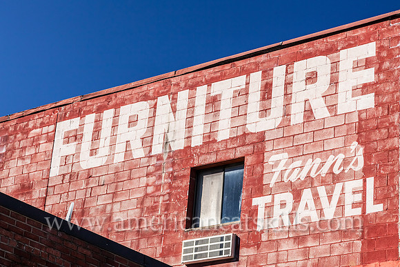 This fading ghost sign advertises several former businesses including Fann’s Travel and, presumably, a furniture store at Rosendale in Ulster County, New York.