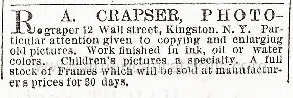 R. A. Crapser advertisement, Kingston, New York
