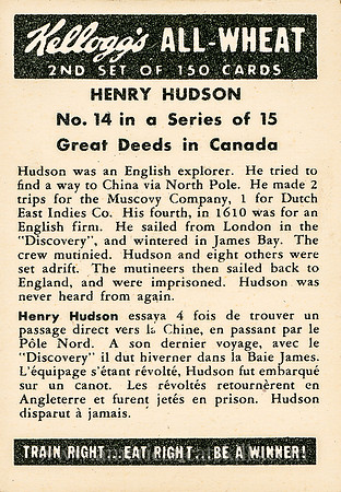 Henry Hudson, No. 14, Great Deeds in Canada, Kellog's All-Wheat (2)