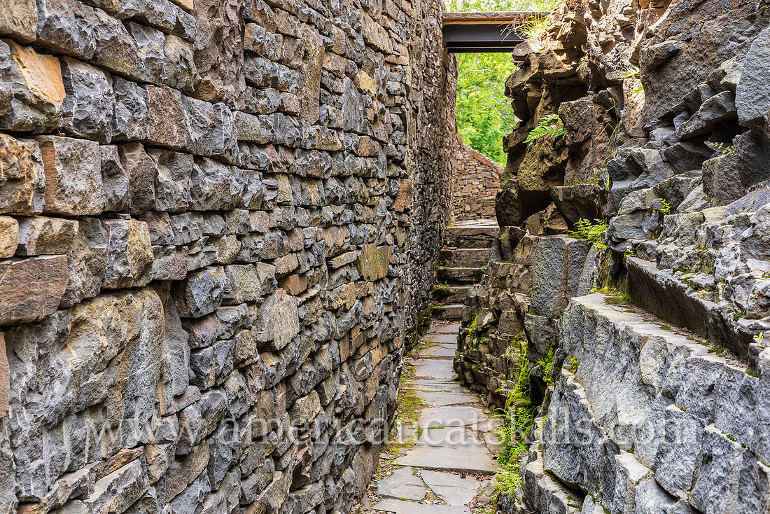 Photograph of Opus 40, an environmental bluestone sculpture located in Saugerties, New York.