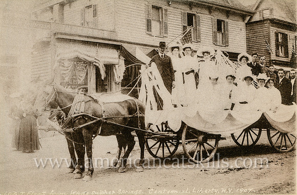Vintage photograph titled "Float from White Sulpher Springs, Centennial, Liberty, N. Y., 1907" published by photographer Otto Hillig of Liberty, New York.