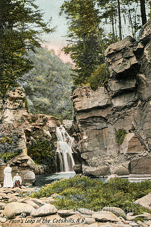 Vintage postcard of the Fawn's Leap waterfall in the northern Catskills that was published by the Hugh C. Leighton Company located in Portland, Maine.