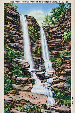 Vintage postcard titled "Haines Falls, Haines Falls in the Catskill Mts., N.Y."