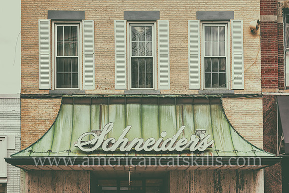 Store front façade for Schneider’s Jewelers, located within the historic Stockade District of Kingston, New York.