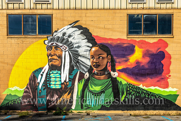 The mural titled “Moving Mountains” was created by Brooklyn street artist Vince Ballentine in Kingston, New York in conjunction with the 2017 O+ festival.