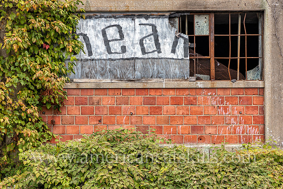 Graffiti of the word “Ear” on the outside of the abandoned factory of B. Millens & Sons in the Rondout District of Kingston, New York.