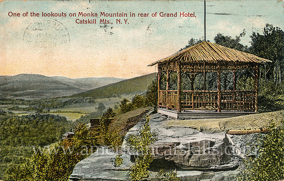 Vintage postcard of a view from Monka Mountain at the back of the Grand Hotel in the Catskills.