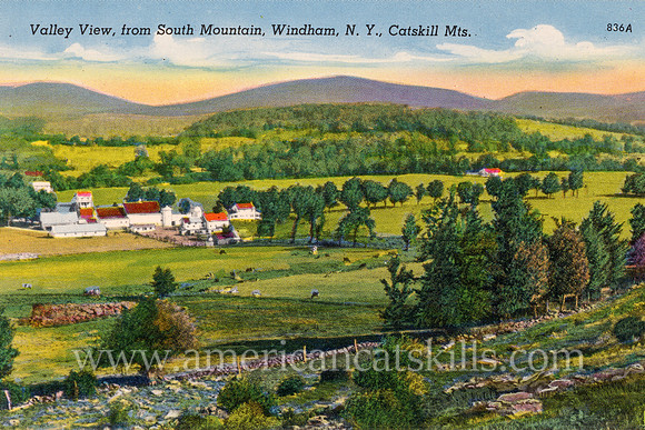 Vintage postcard with a beautiful valley view from South Mountain in Windham, New York.