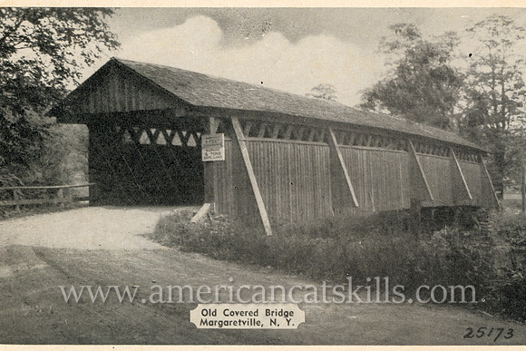 Vintage postcard of an historic covered bridge at Margaretville, New York.