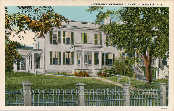 Vintage postcard of the Heermance Memorial Library at Coxsackie, in Greene County, New York.