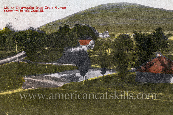 Vintage Catskills postcard with a view of Mount Utsayantha at Stamford in Delaware County, New York.