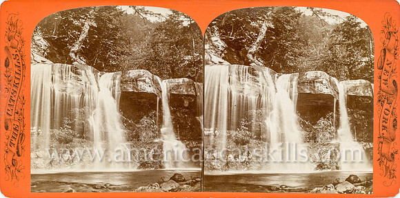 Vintage John Jacob Loeffler stereoview titled “Bastion Falls” within the Catskill Mountain Scenery set; First Series, # 207.