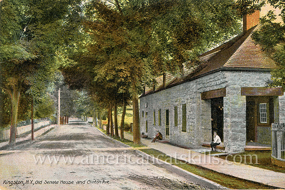 Vintage Catskills postcard depicting the old Senate House in the Stockade District of historic Kingston, New York.