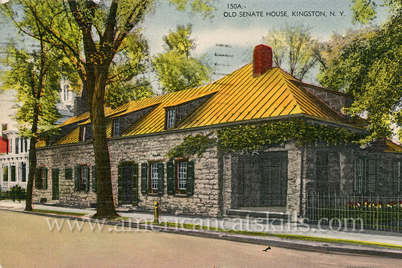 Vintage Catskills postcard depicting the historic Senate House located in the Stockade District of Kingston, New York.