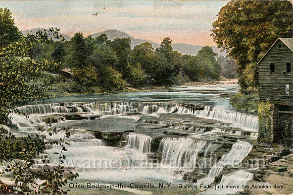Vintage Catskills postcard depicting the beautiful Bishop Falls at Olive Bridge, New York.
