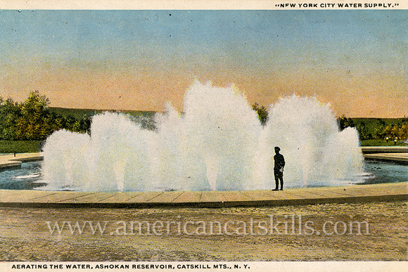 Vintage Catskills postcard depicting the aeration process at the Ashokan Reservoir, which a major water supply source for New York City.