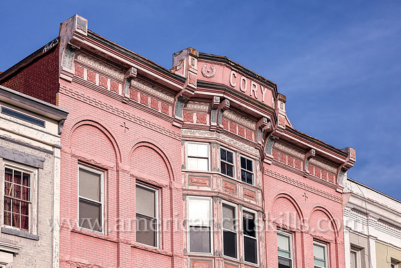 The Cory building on Wall Street in the Stockade District of Kingston, New York was constructed circa 1900 in the Queen Anne architectural style.