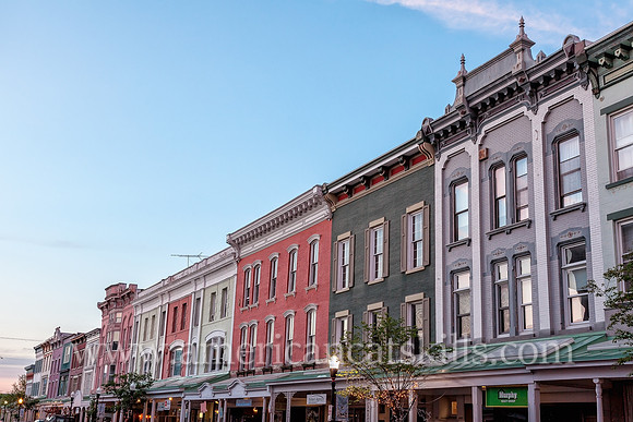 Photograph of a row of historic building facades in the Stockade District of Kingston, New York.