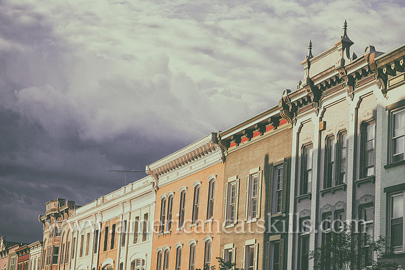 Photograph of a row of historic building facades in the Stockade District of Kingston, New York.